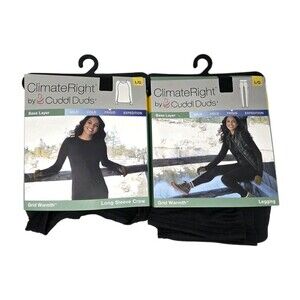 Cuddl Duds ClimateRight Grid Warmth Base Layer Thermal Legging + Crew Top Set, L